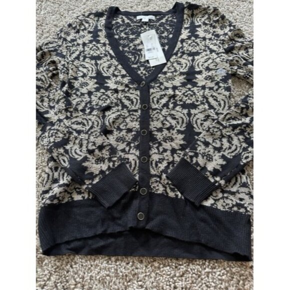 New York & Company Black Gold Floral V-Neck Cardigan Button up Size XS - Picture 2 of 13